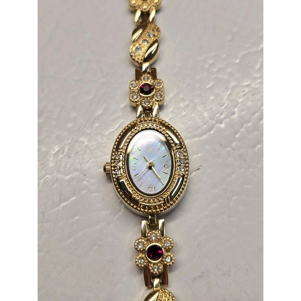 Allude Watch Gold Tone Rhinestones Red Crystals Womens New Battery